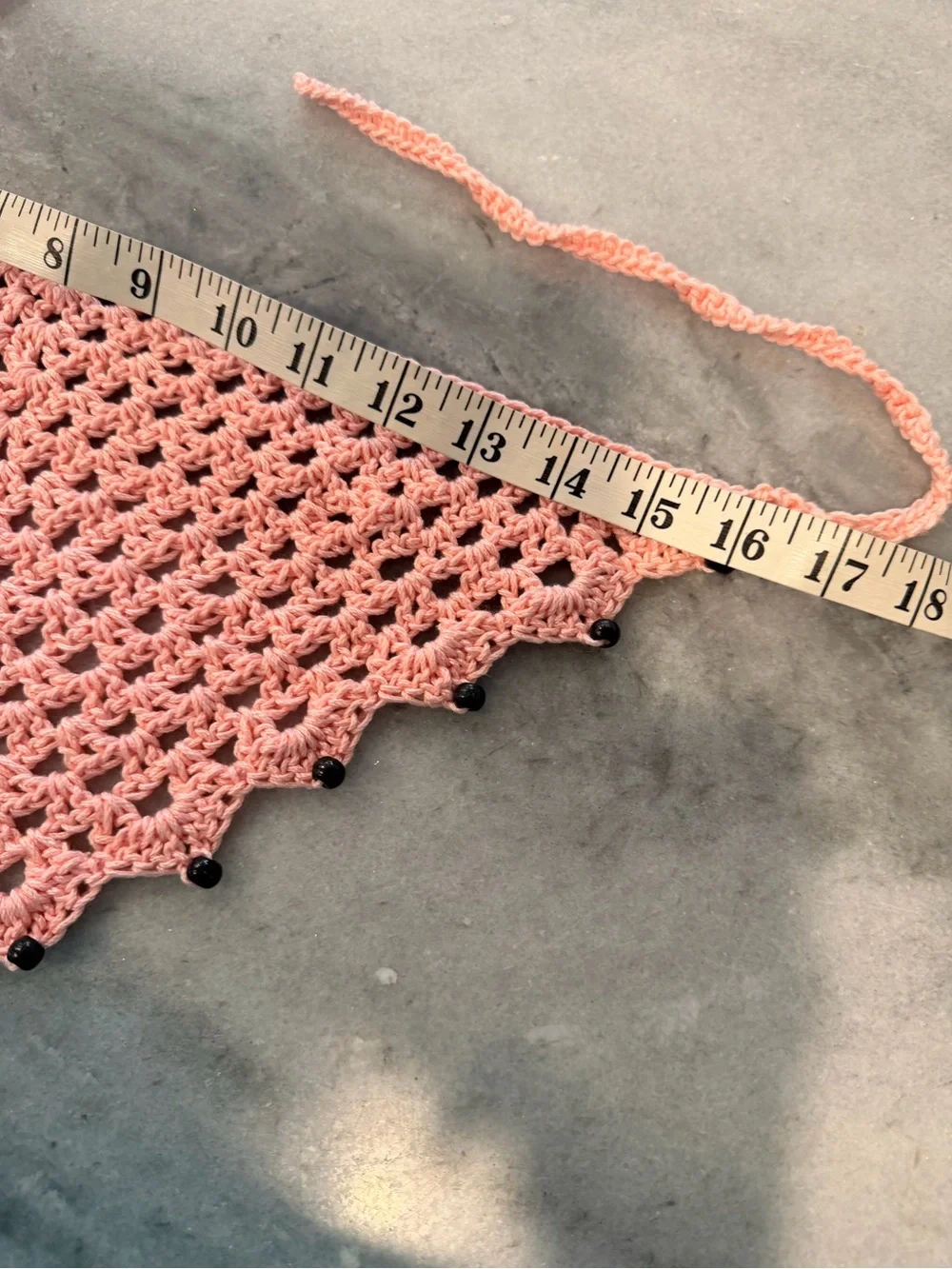 Handmade Crochet Wood Beaded Kerchief Head Scarf Cotton Boho Bandana Cottagecore